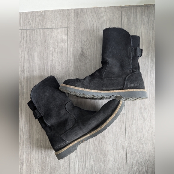 Birkenstock Shoes - BIRKENSTOCK Uppsala Shearling Suede Leather Mid-Calf Boots Black Size 37